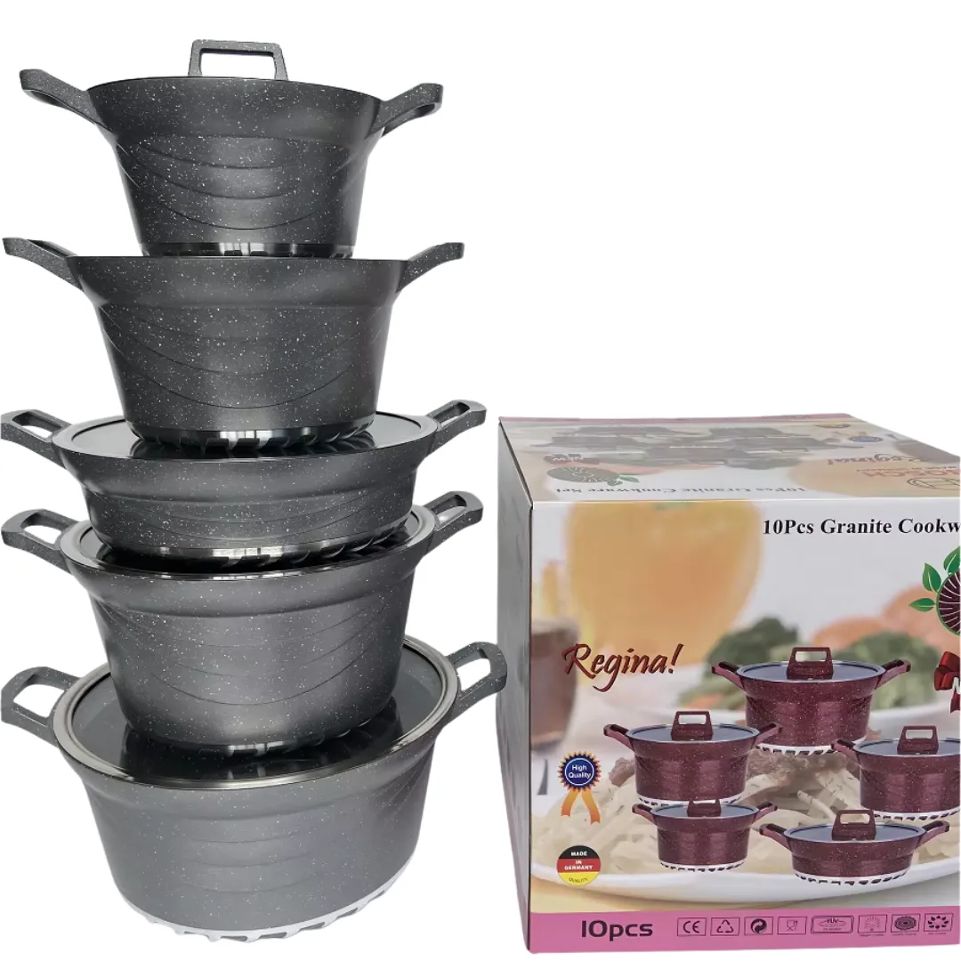 Grey Bosch 10pc German Granite Cookware set components stacked