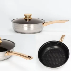 Engelberg 12pc Stainless Steel Cookware Set frying pan handle and interior nonstick surface