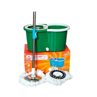 360° Rotating metallic spin mop + bucket