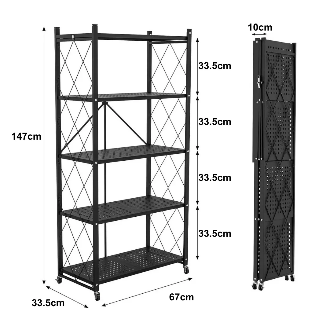 5 layers Metallic foldable rack with wheels - Image 2