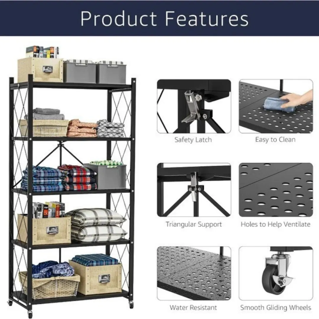 5 layers Metallic foldable rack with wheels - Image 3