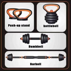 50kg dumbbell, barbell & kettlebell set function modes