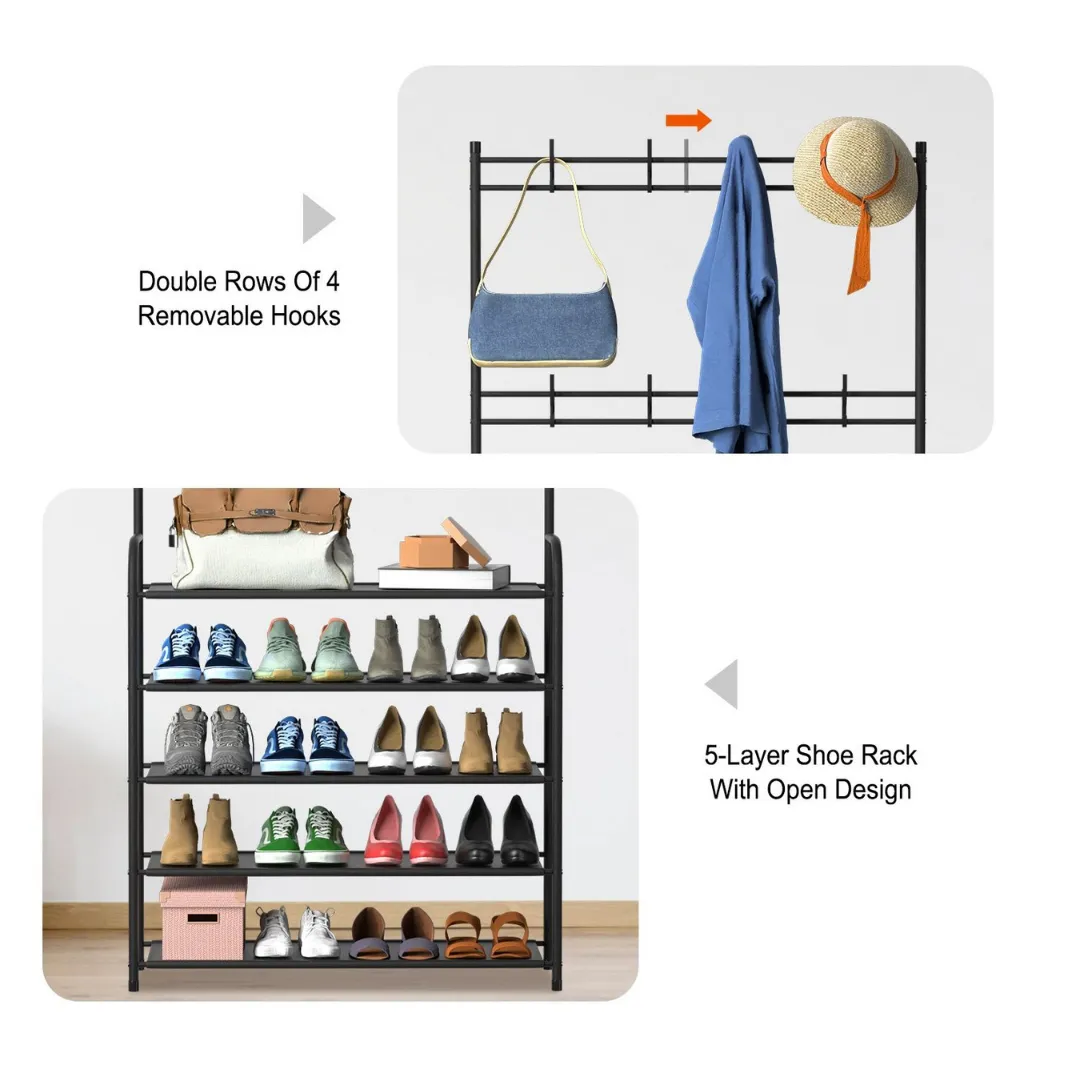 5tier Metallic doorway shoe and hat rack in use