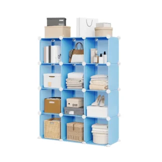 BLUE 12 cube stacked plastic shelf