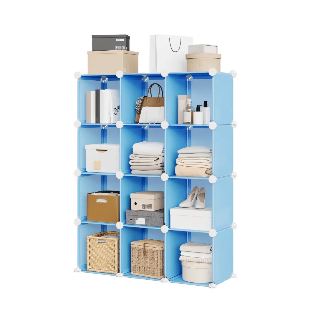 BLUE 12 cube stacked plastic shelf