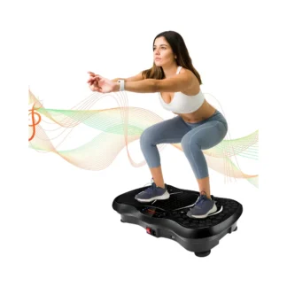 Fit girl working out on Full Body massage vibration plate
