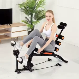 Lady exercising in ABS care machine with pedals